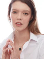 Pandantiv auriu cu piatră semiprețioasă malachit Oma - imagine 3