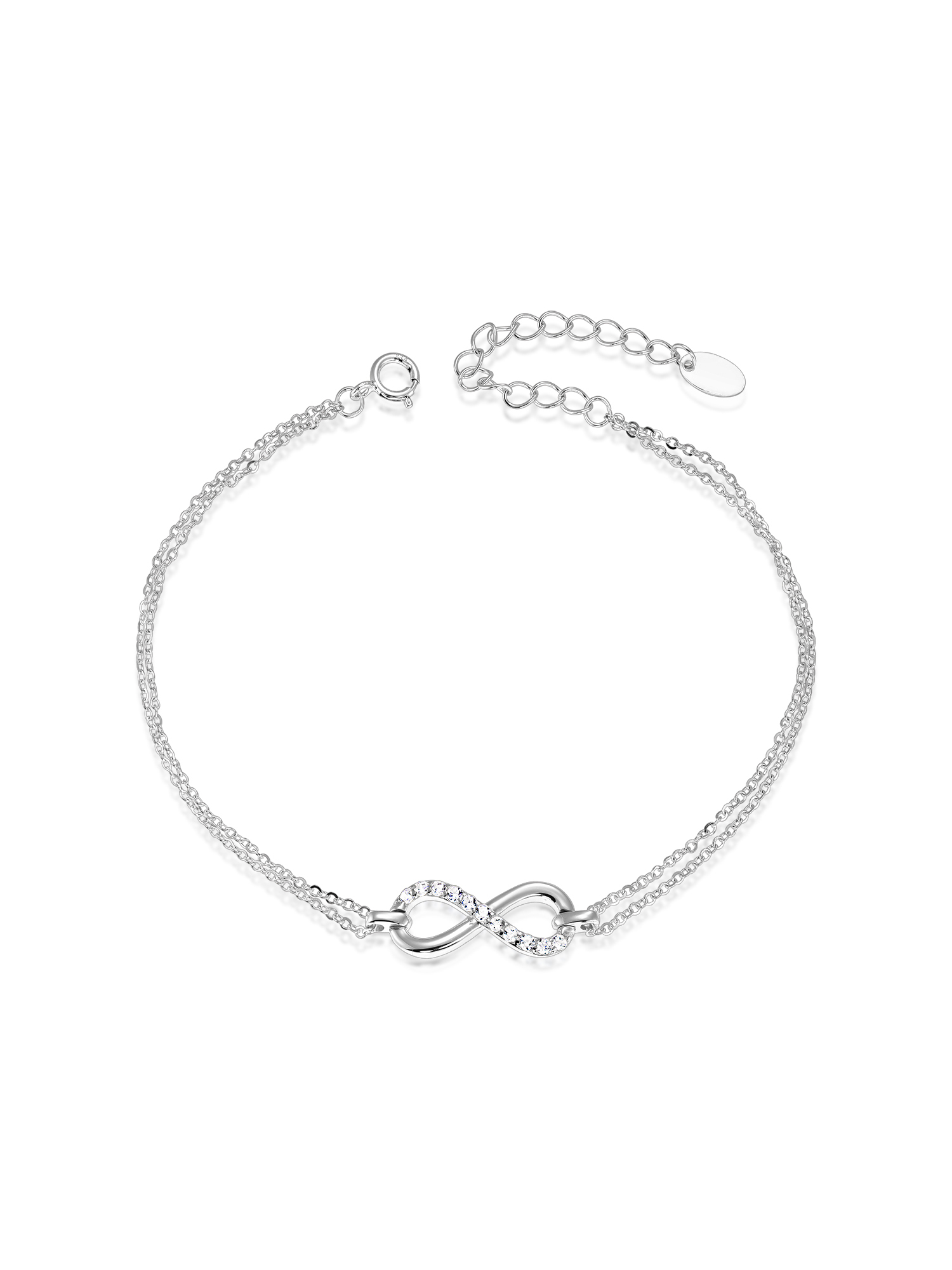 Brățară Infinit din Argint cu CZ Reglabilă Strălucește cu brățara Infinit din Argint cu CZ – un simbol elegant al legăturilor care dăinuie. Reglabilă, unică și pregătită pentru a fi oferită în dar.