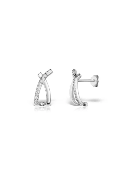Cercei Xelina din argint 925, decorați cu zirconiu, având un design încrucișat rafinat. Accesorii versatile, potrivite pentru ținutele de zi cu zi sau pentru a fi oferite cadou.