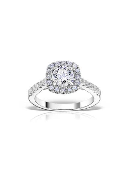 Inel logodna Eloria din argint cu zirconii | Design elegant halo | MESTIMO