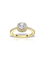 Inel logodna Hale auriu cu zirconii | Design elegant halo | MESTIMO