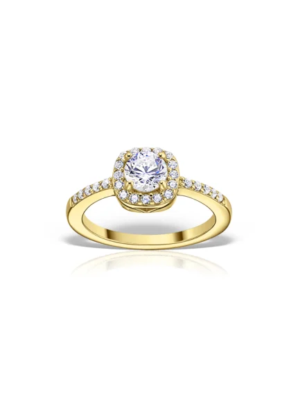 Inel logodna Hale auriu cu zirconii | Design elegant halo | MESTIMO