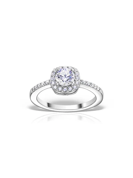 Inel logodna Hale din argint cu zirconii | Design elegant halo | MESTIMO